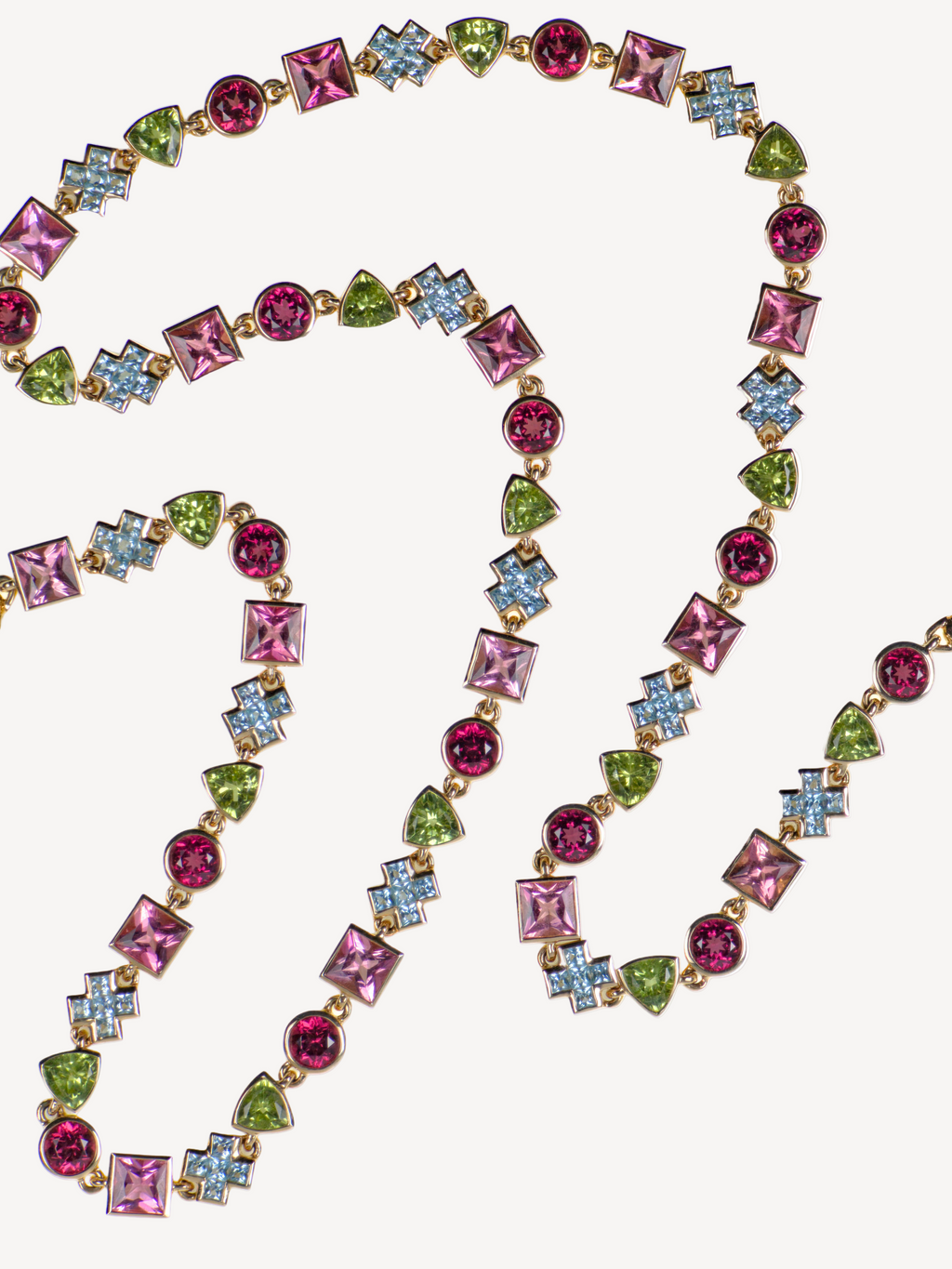 Edelstein-Halskette mit Granat, Turmalin, Peridot und Topas handgefasst in 585er Gold 