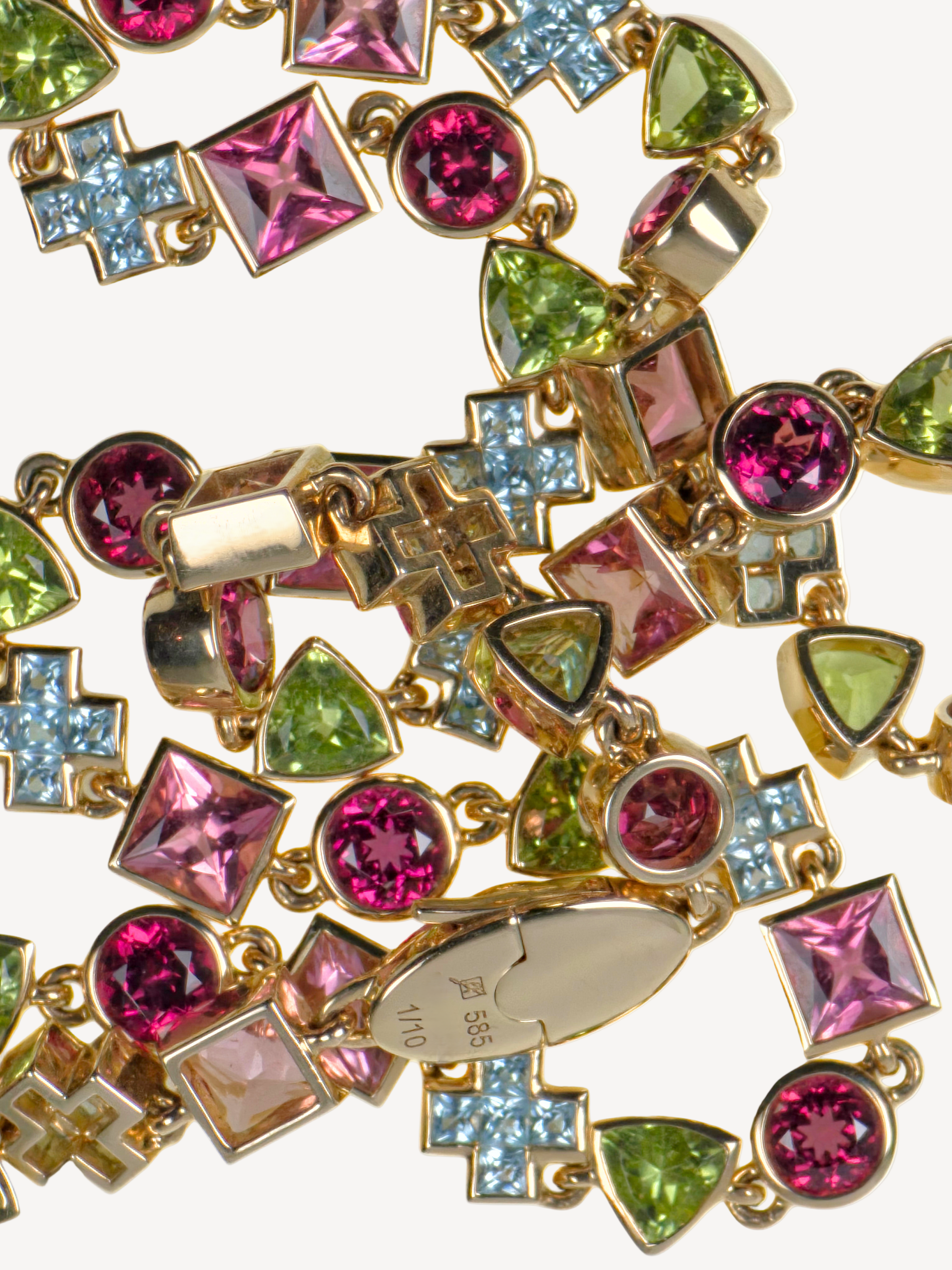 Edelstein-Halskette mit Granat, Turmalin, Peridot und Topas handgefasst in 585er Gold 
