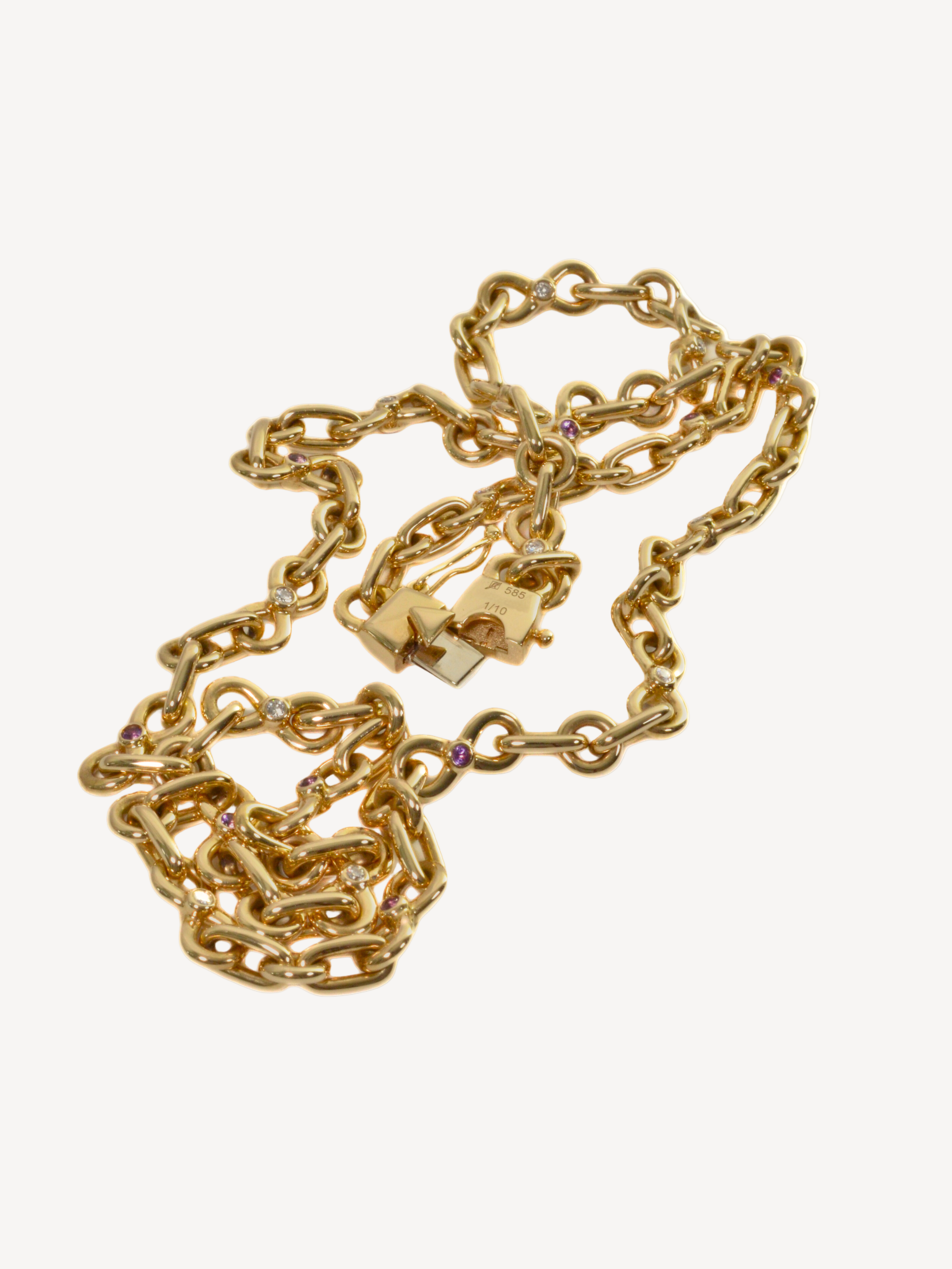 Infinity-Halskette aus 585 Gold mit Amethysten und Diamanten