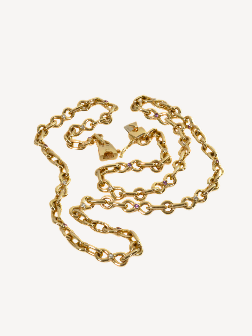 Infinity-Halskette aus 585 Gold mit Amethysten und Diamanten