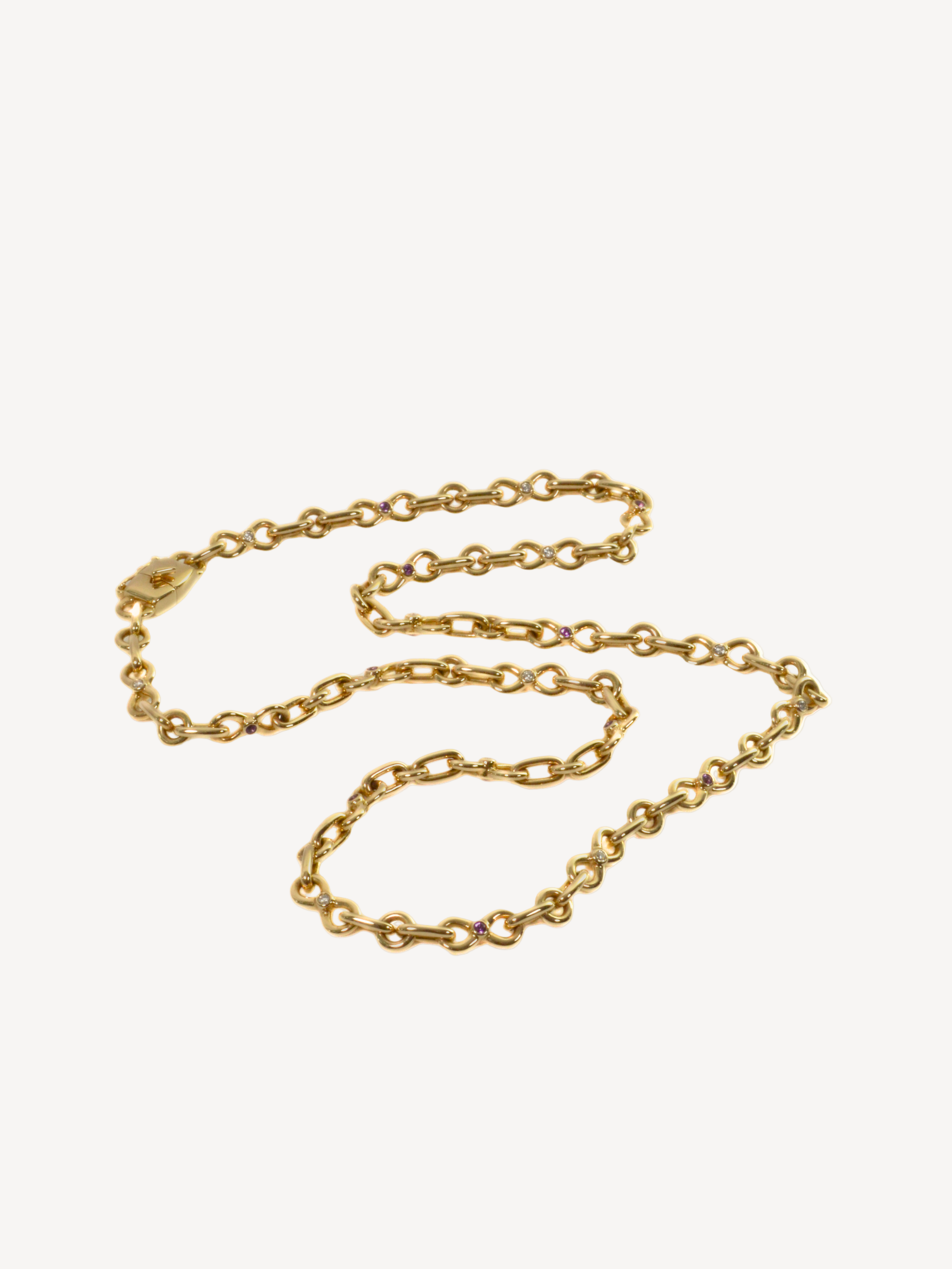 Infinity-Halskette aus 585 Gold mit Amethysten und Diamanten